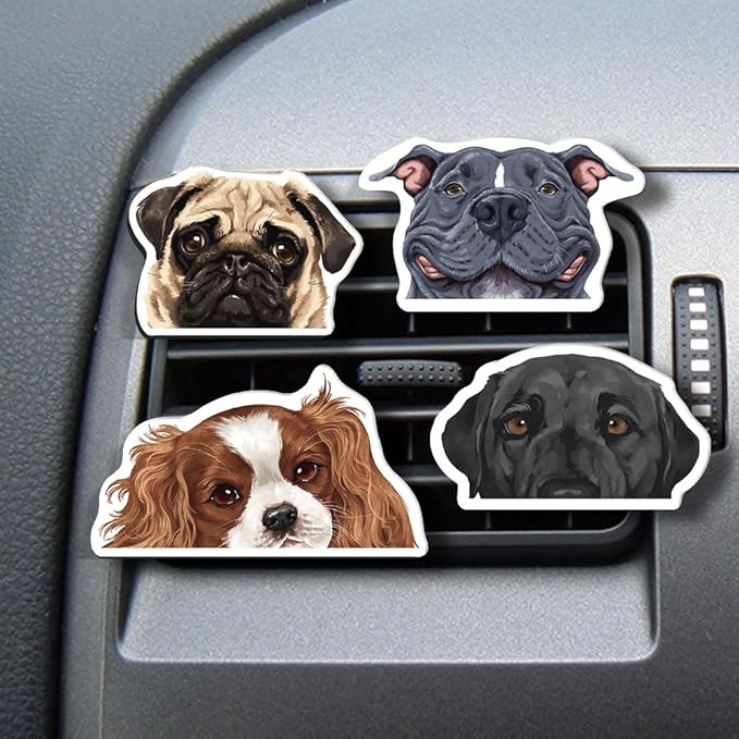 WIRESTER Set of 4 Fresh Scented Car Air Freshener Vent Clip, Decorative Accessories, Interior Decoration for Cars - Dogs, Cats, Animal