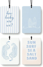Blue Summer Beach Car Air Freshener 4 Pcs, Funky Preppy Surfboard Cheetah Coastal Hanging Air Freshener for Closet Drawer Books, Girly Beachy Car Accessories Mirror Decor for Women