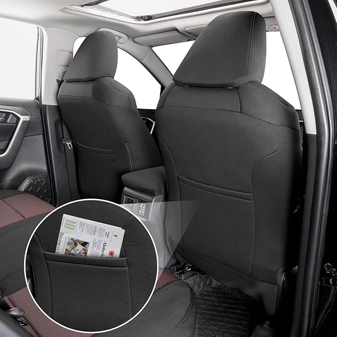 coverdream 2026 Rav4 Seat Covers Custom Fit for 2026 Toyota Rav4 Hybrid (Woodland/Limited) SUV,Full Set Polyester Car Seat Protector Black & Wine Red