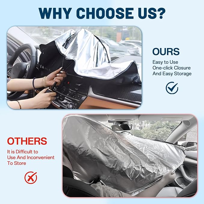 Windshield Sun Shade for Toyota Tacoma 2016-2024, Umbrella Car Shades with 360°Rotating Shaft, Foldable Front Window Sunshade for UV & Heat Protection