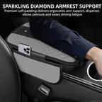 NBTEPEM Bling Crown Car Center Console Armrest Cover, Leather Middle Console Cover Cushion with 2 Storage Bags, Car Armrest Storage Box Interior Accessories for Most Vehicles(Gray)