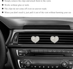 2 PCS Bling Car Air Vent Clip, Crystal Heart Car Air Fresheners Diffuser Vent Clip, Rhinestone Air Conditioning Outlet Clip For Women Girls, Interior Decor Car Accessories (Heart, White)
