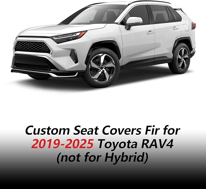 Fit RAV4 Car Seat Covers Set for Toyota RAV4 2019 2020 2021 2022 2023 2024 2025 LE,XLE,XLE Premium Limited Automotive Cushion Protector Replacement, Waterproof Faux Leather(Full Set,Black&Red)