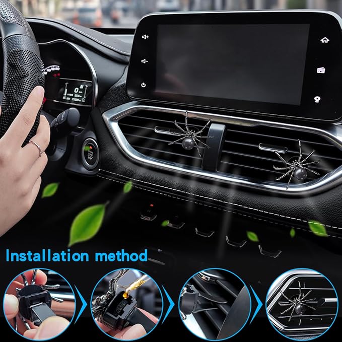 Mlulixis 2 Pack Car Vent Air Freshener Clip Aesthetic Car Accessories Spider Car Vent Air Freshener Black Bling Car Vent Accessories
