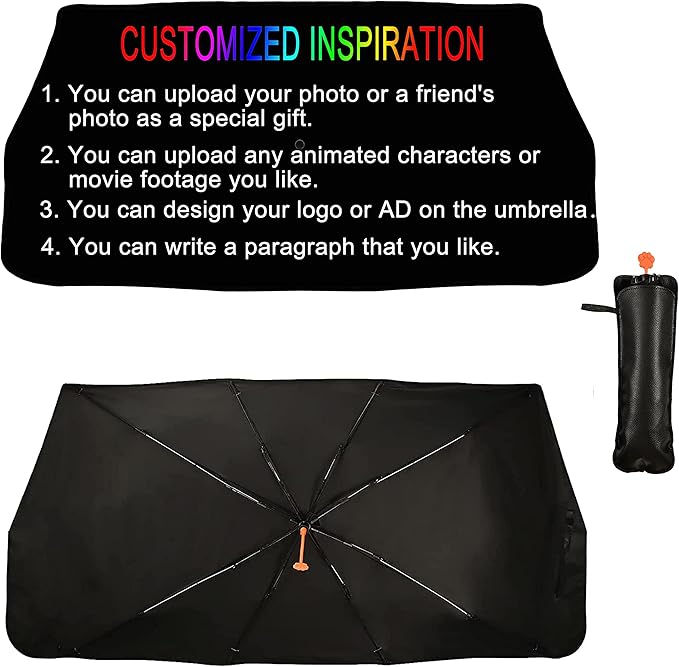 Socira Custom Windshield Sun Shade Umbrella Foldable Personalized Visor Car Umbrella Customized Sun Shade Cover Sunshade Front Window Cover Dinosaur Car Accessories Blocks Uv Rays 57" X 30"