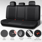 CAR PASS Back Car Seat Covers, Water Resistant Nappa Leather Rear Bench Seat Cover Universal Fit for Cars, SUVs, Vans, Trucks, Automotive Backseat (Rear, Black)