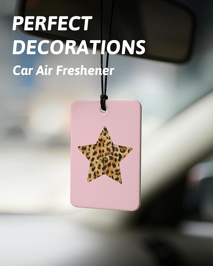Trendy Leopard Car Air Freshener 4 Pcs, Preppy Pink Cheetah Print Star Lucky 8 Ball Hanging Air Freshener for Cars Closet Drawer Books, Cute Girly Car Accessories Mirror Decor for Women