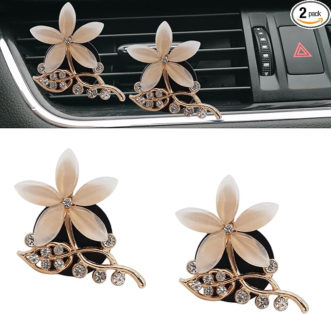 Flower Car Accessories,Lotus Air Freshener Vent Clips,2pcs Bling Champagne Flower Car Decor,Cute Dashboard Decorations for Women
