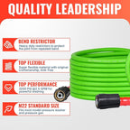 YAMATIC Pressure Washer Gun and Hose, 25 FT Flexible Hose with Stainless Steel Extension Power Washer Wand, 3/8" Swivel Quick Connect & M22-14mm Adapter Replacement for Ryobi Simpson Honda (Green)