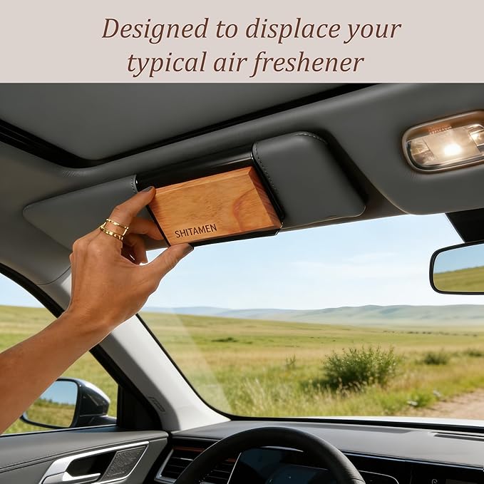 Car Air Freshener, Wood Air Freshener, Car Odor Eliminator for Visor Clip, 4-Pack Variety Scent Refill, Long Lasting - CLIP INCLUDED (Teak-Cabana-Ocean-Black Currant Rose)