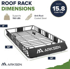 ARKSEN 64 x 34 x 6 Inch Universal Roof Rack with Extension, Cargo Net, 2 Straps, 150 LBS Heavy Duty Capacity Rooftop Cargo Basket for SUV, Truck, RV, Pickup