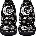 BIGCARJOB Moon Butterfly Car Seat Cover Set for Front Seat Only,2 Pack Black Butterfly Auto Front Seat Protector Saddle Blanket for Women Car Interior Accessories
