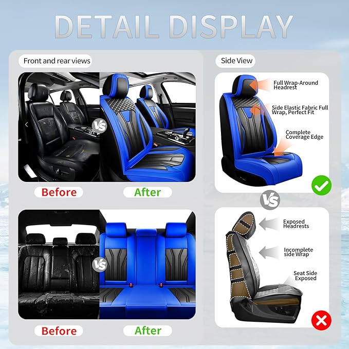 Fit Tucson Car Seat Covers Compatible with Hyundai Tucson 2010-2026, Premium Leather Breathable, Wear Resistant, Airbag Compatible, All-Weather Protection & Full Coverage, Full Set Blue&Black