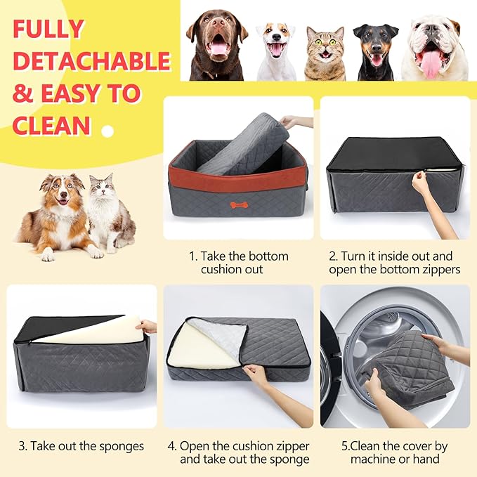 PetsHome Dog Car Seat for Medium Large Dogs, Detachable Washable Pet Booster Seat with Memory Foam Cushion, Side Pockets, 2 Clip-On Safety Leashes Pet Car Seat for Dog Up to 60 lbs/2 Small Dogs-Grey