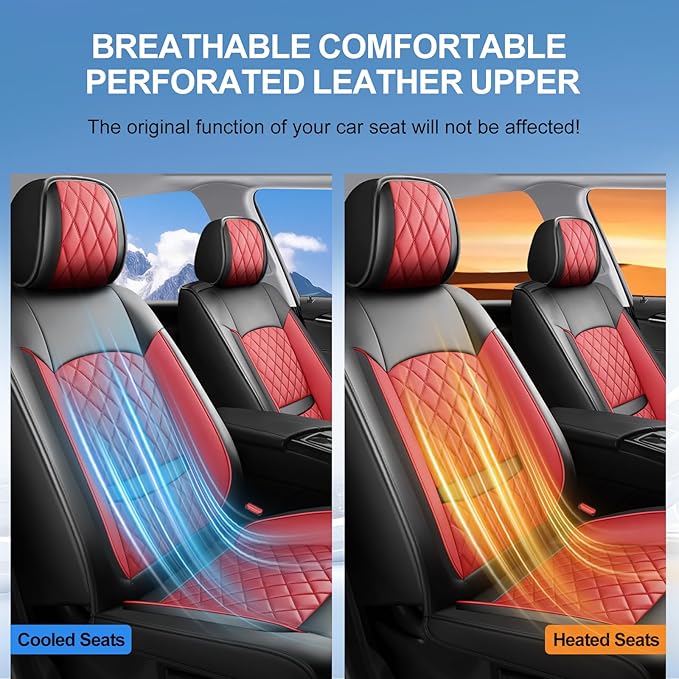 Fit for Santa Cruz Seat Covers Compatible with Hyundai Santa Cruz 2022-2026 - Waterproof Breathable Leather Automotive Seat Cushions Protector,Airbag Compatible,Only 2 Front seat Covers(Red)