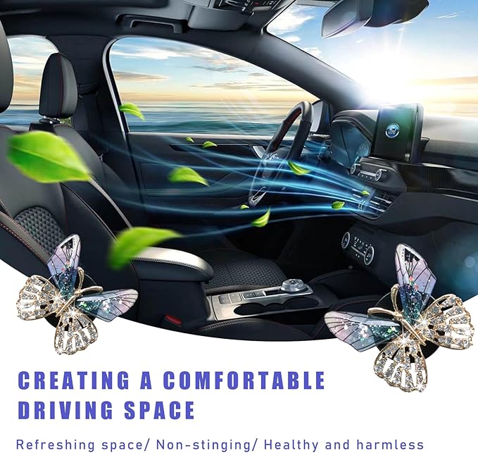 Augeny 2PCS Bling Butterfly Air Vent Clips, Cute Crystal Car Air Fresheners Vent Clips, Rhinestone Diamond Auto Diffuser Vent Clip for Women Girls, Car Interior Decor Accessories (Blue)