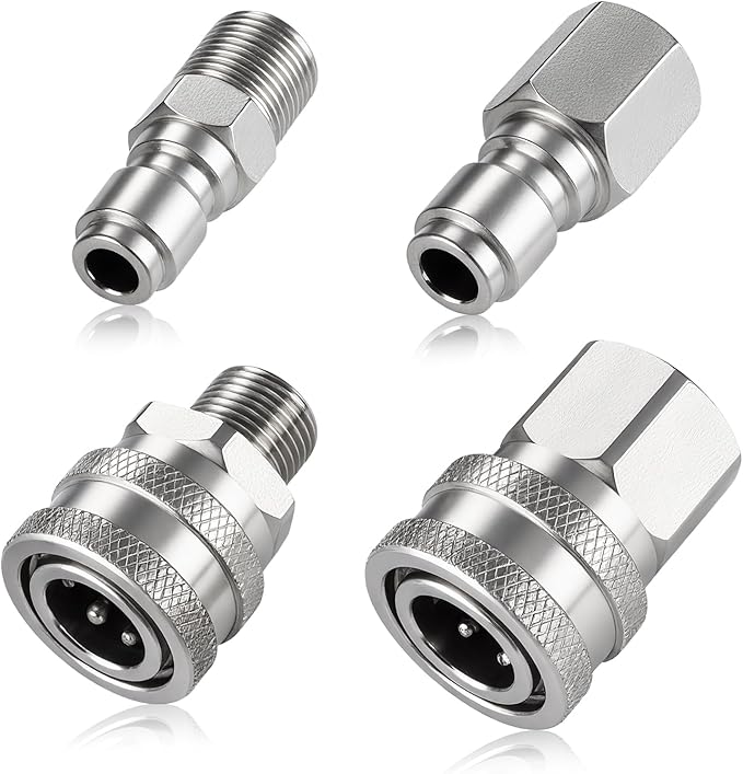4 PCS Pressure Washer Coupler Quick Connect Fittings，3/8 in NPT Female and Male Thread (Premium Pressure Washer Hose Adapter Set), Stainless Steel Hose Connector, 2 Set