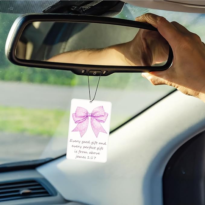 Coquette Pink Bow Christian Lavender Car Air Freshener 4 Pcs, Preppy Girly Bible Verse Air Freshener Hanging Decor for Cars Closet Drawer Books, Christian Accessories Gifts for Women Girls