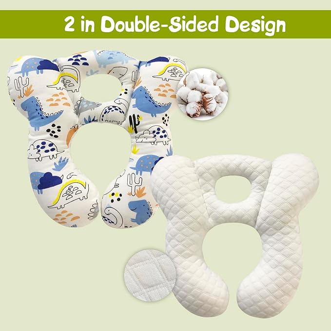 Baby Travel Pillow,Soft and Skin Friendly Kids Cushion for Car Seat - Newborn Pillow for Pushchair,Car Seat,Travel (Blue Dinosaur)