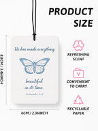Blue Christian Car Air Freshener 4 Pcs, Preppy Blue Butterfly Tulip Religious Bible Verse Hanging Air Freshener for Closet Drawer Books, Girly Christian Car Accessories Mirror Decor for Women