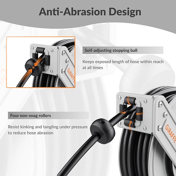 Giraffe Tools Pressure Washer Hose Reel 60ft, 2600 PSI Power Washer Hose Reel, Pressure Washer Retractable Hose Reel, Heavy Duty, Wall/Floor Mounted