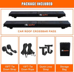 Universal Car Soft Roof Rack Pads Luggage Carrier System for Kayak Surfboard SUP Canoe Include 2 Heavy Duty Tie Down Straps, 2 Tie Down Rope, 2 Quick Loop Strap (Use with Cross Bar)