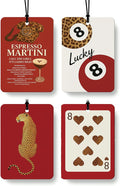 Funky Red Cheetah Car Air Freshener 4 Pcs, Trendy Lucky 8 Ball Leopard Poker Hanging Air Freshener for Cars Closet Drawer Books, Red Cheetah Car Accessories Mirror Decor for Women