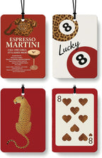 Funky Red Cheetah Car Air Freshener 4 Pcs, Trendy Lucky 8 Ball Leopard Poker Hanging Air Freshener for Cars Closet Drawer Books, Red Cheetah Car Accessories Mirror Decor for Women
