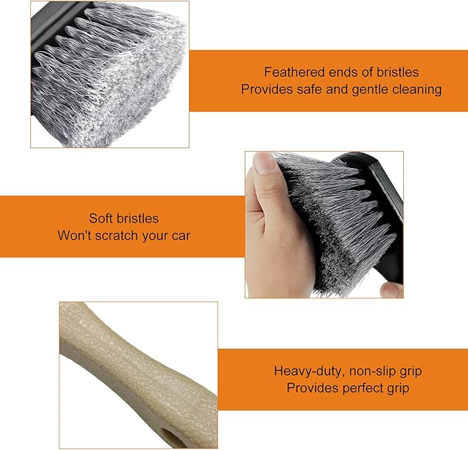 Wheel & Tire Brush for Car Rim, Soft Bristle Cleaning Brush Releases Dirt Road Grime with Short Handle, Easy Scrubbing Detailing Wheel Cleaner for Truck SUV RV Motorcycle
