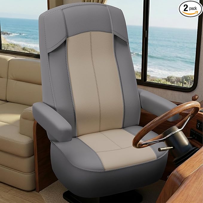VALUN RV Seat Covers (Grey 2 Pack) – Captains Chair Seat Covers for RV Captain Chair & Motorhome Chairs, Universal Fit RV Chair Covers for Camper, Trailer, Van, Protects Against Dirt, Spills & Wear
