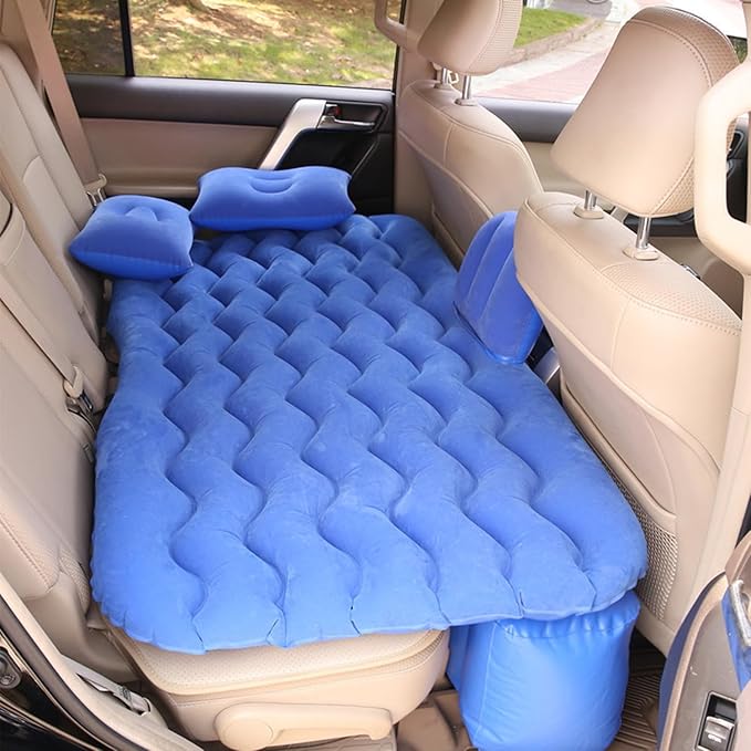Car Air Mattress for Silverado 1500/GMC Sierra 1500 2019-2023 2024, Inflatable Car Bed for Back Seat Sleeping, Soft Car Inflatable Bed Back Seat Mattress Airbed,D Blue