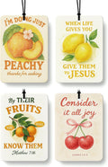 Trendy Peach Lemon Orange Cherry Christian Car Air Freshener 4 Pcs, Cute Fruits Religious Hanging Air Freshener for Cars Closet Drawer Books, Girly Car Accessories Mirror Decor for Women
