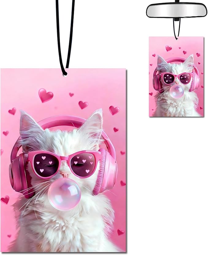 Whimsical Cat Car Air Freshener Hanging, Car Accessories Cat Gifts for Women and Men New Driver Auto Decor Rearview Mirror Hanging Accessories, Cute Aromatherapy for Cars Interior or Locker