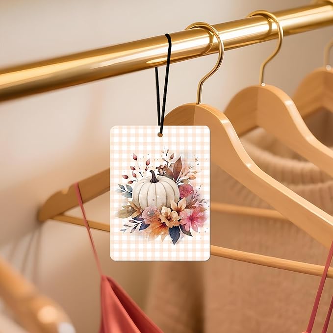 Fall Pumpkin Car Air Freshener 4 Pcs, Watercolor Floral Scented Hanging Decor for Women, Vehicles Home Office, Autumn Harvest Mirror Accessory Gift