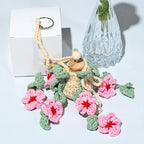Crochet Car Air Freshener, 15ml Empty Refillable Oil Diffuser Bottle With Crochet Cherry Blossom Hanging Plant for Car Accessories, Crochet Plant for Rear View Mirror Decor, Home and Office Decor