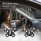 Butterfly Car Decor,Cute Flower Daisy Butterfly Car Air Vent Freshener Clips,Pink Rhinestone White Black Enamel Auto Interior Dashboard Decorations Accessories for Women