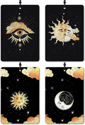Witchy Starry Night Celestial Car Air Freshener 4 Pcs, Mystical Abstract Sun and Moon Astrology Air Freshener Hanging for Cars Books Closet Drawer, Gothic Car Accessories for Women Men