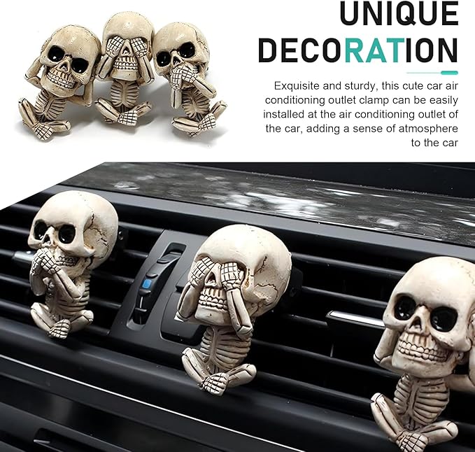 3 PCS Skull Car Air Fresheners Vent Clips, Halloween Decor, Air Conditioner Outlet Diffuser, Horror Car Decorations Accessories