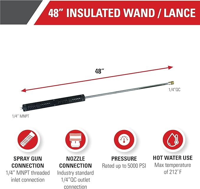 Simpson Cleaning 80179 Universal 48-Inch Insulated Pressure Washer Wand threaded for Hot and Cold Water use up to 5000 PSI