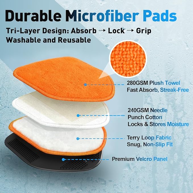 XINDELL Windshield Cleaning Tool, Interior & Inside Car Windshield Cleaner with Microfiber Pads, Extendable Handle & 360° Rotating Head, Streak-Free Glass Cleaning Kit for Cars Trucks