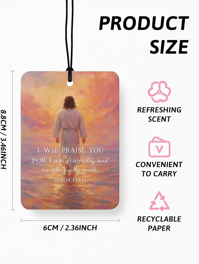 Boho Abstract Christian Car Air Freshener 4 Pcs, Jesus and Lamb Sun Religious Hanging Air Freshener for Cars Closet Drawer Books, Colorful Christian Car Accessories Mirror Decor for Women