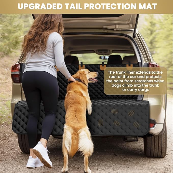 Waterproof SUV Dog Cargo Liner Mat - Heavy Duty Pet Seat Cover for SUV Sedan Van, Non-Slip Back Trunk Protector with Bumper Guard, Large Universal Fit (Black)