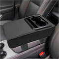 Car Center Console Armrest Pillow, Leather Auto Arm Rest Cover Protector with Cup Holder and Phone Holder, Memory Foam Armrest Cushion for Most Vehicles (Black, Glossy)