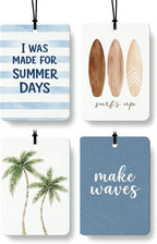 Summer Beach Car Air Freshener 4 Pcs, Coastal Preppy Surfboard Coconut Tree Ocean Hanging Air Freshener for Closet Drawer Books, Cute Beachy Car Accessories Mirror Decor for Women