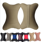 Car Neck Pillows Both Side Pu Leather 2pieces Pack Headrest Fit for Most Cars Filled Fiber Universal Car Pillow (Beige)