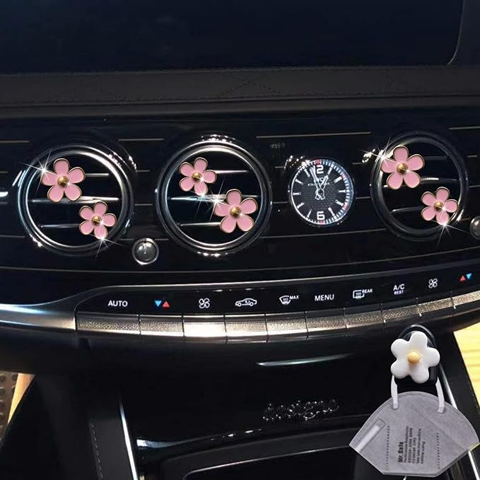 6 PCS Daisy Car Decorations, Cute Flower Air Vent Clip Dashboard Outlet Freshener Clips Interior Decor Charm Accessories for Girls Women (Pink), Count (Pack of 1)