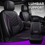 CAR PASS Luxury Nappa Leather Front Seat Covers, Water Resistant 3D Foam Seat Covers with Lumbar Support, Breathable Auto Seat Cover Airbag Compatible Universal Fit Sedan SUV Van Truck, Black Purple