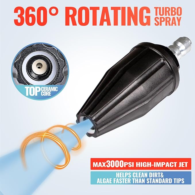 YAMATIC Pressure Washer Turbo Nozzle Tips, 360° Rotating Turbo with 5 Spray Nozzles, 3000 PSI 4.0GPM with 1/4" Quick Connector Compatible with Ryobi, Greenworks, Craftsman, Troybilt, Simpson