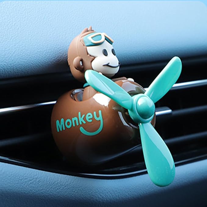 Pilot Monkey Cute Car Diffuser - Rotating Propeller Cartoon Automotive Air Outlet Fan Creative Car Perfume Decoration - Automotive Air Fresheners