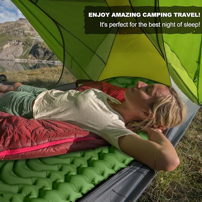 MEETPEAK Camping Sleeping Pad with Pillow, Extra Thickness Inflatable Camping Mat with Foot Pump, Durable Waterproof Lightweight Camping Air Mattress for Hiking Backpacking Traveling